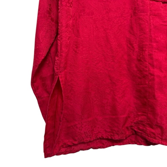 Vintage Silk Paisley Asian Inspired Cheongsam Shirt Size 10 Red 90s Y2K Jessica - Picture 5 of 12